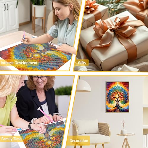 Ycydilirab Tree of Life Diamond Painting Kits for Adults-Tree of Life Diamond Art Kits Full Drill,DIY 5D Gem Art Perfect for Relaxation and Home Wall Decor 12x16inch