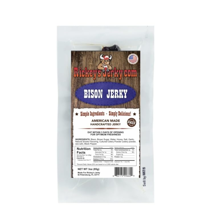 Rickey's Jerky, Elk, 100% Made From Solid Strips of Exotic Wild Game Jerky, All Natural Meat, High Protein snack, Keto Friendly, Gluten Free, Simple Ingredients, Perfect for Father's Day or that hard to buy for man. (Elk)