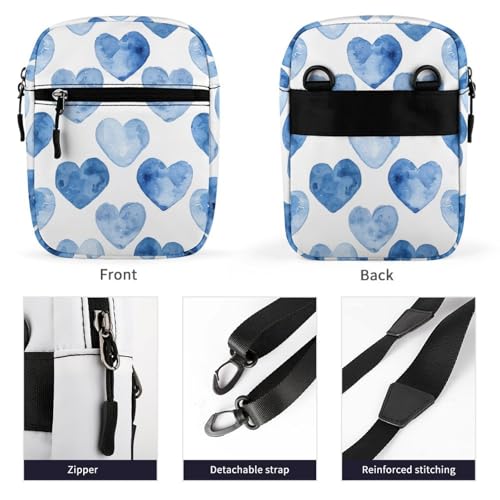 Personalized Small Crossbody Bag Water Resistant Messenger Bags Mini Hand Drawn Blue Heart Printing SlingBag For Men Women3
