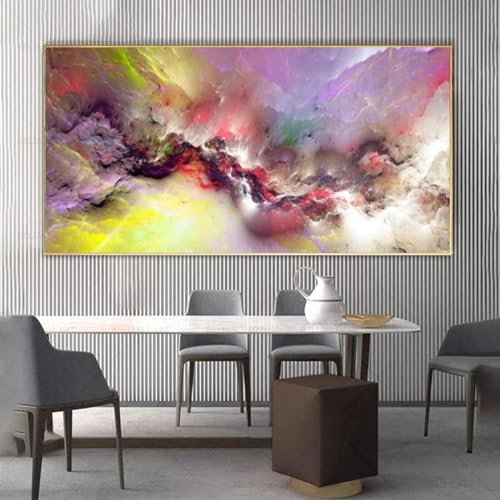 Peinture grands nuages colorés abstraits pour revitaliser un salon avec un art mural moderne