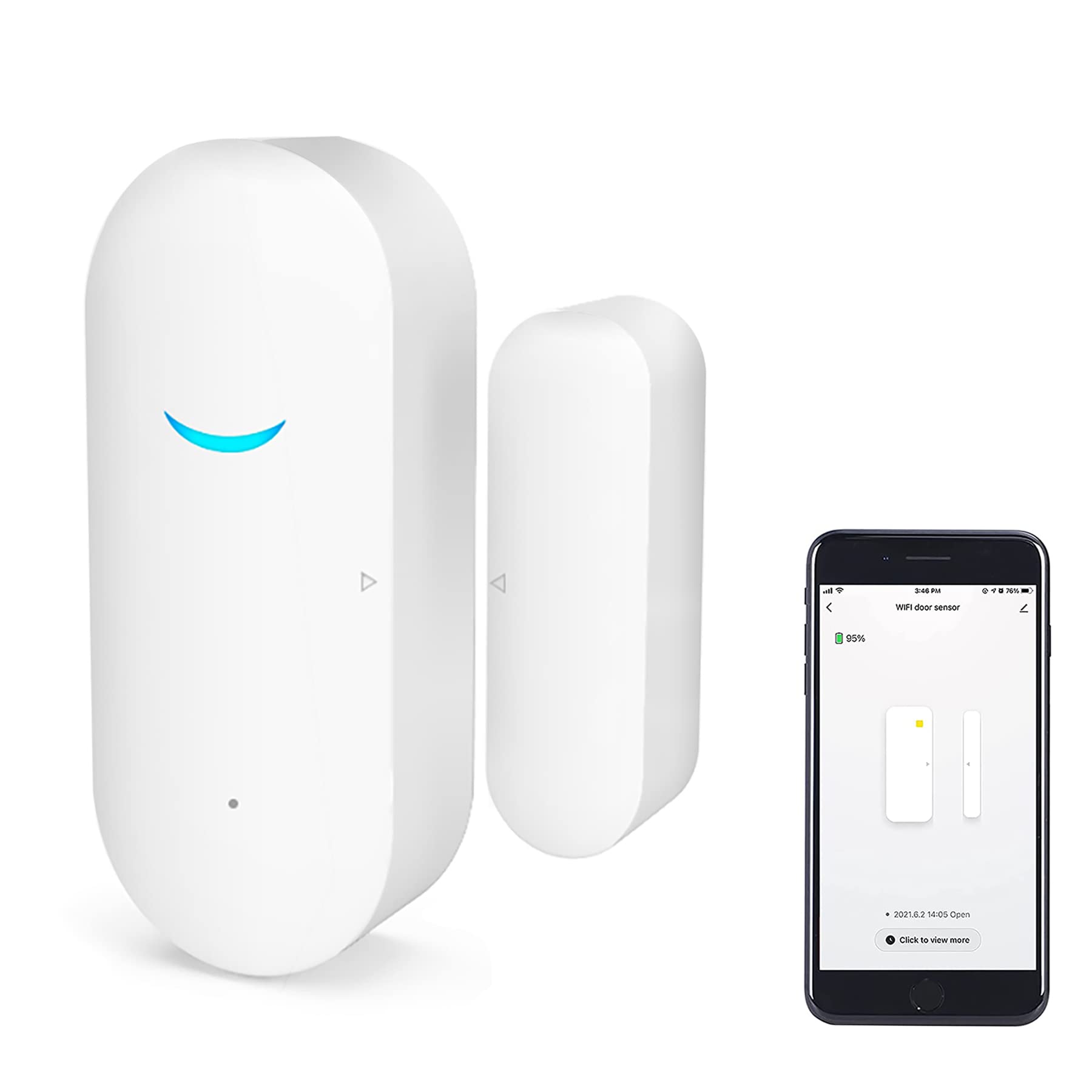 WiFi Door Window Sensor: Smart Window Detector, Tuya Alarm with Free Notification, Home Security System, Compatible Alexa Google Home (1 Pack)