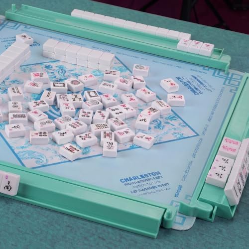 LaRandom 4 Pcs 18.7 Inch Acrylic Mahjong Tile Racks with Pushers for Game Night American Mahjong Racks Tile Set for Mah Jong Lovers and Beginners(Mint Green) - 3