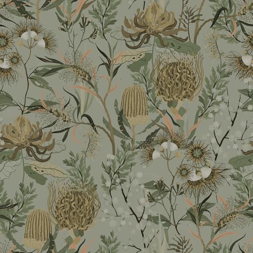 CRE8TIVE Papel pintado autoadhesivo con hojas verdes, papel pintado tropical, 30,5 x 300 cm, lámina adhesiva extraíble, diseño floral, vintage, impermeable, para muebles, cocina, dormitorio, pared