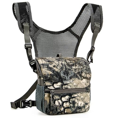 MOXULE Binocular Harness Chest Pack: Bino Case with Magnetic Lid and Rain Cover for Hunting Camo - BINO Lite