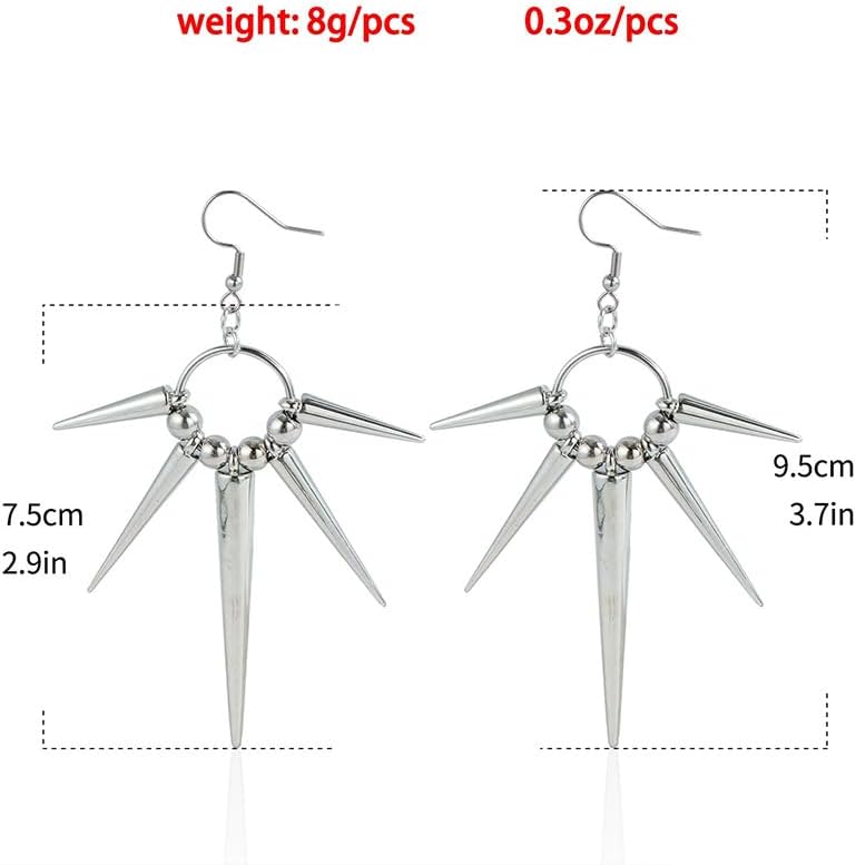 Gothic Punk Spike Dangle Earrings Vintage Goth Y2k Alt Black and Silver Spiked Sword Emo Grunge Cool Unique Hoop Earring Jewelry Accessories for Women - Image 4