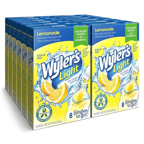 Image of Wyler's Light Singles To Go Powder Packets, Water Drink Mix, Lemonade, 12 Boxes, 8 Servings per Box, 96 Total Servings