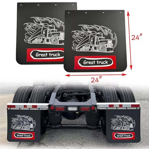 Image of BST BSSP 2PCS Straight Mud Flaps for Semi Trucks Tractor Trailer Heavy Duty Polymer Rubber Mudflaps Splash Guard, 24 x 24 in, Black w /Truck Pattern Design