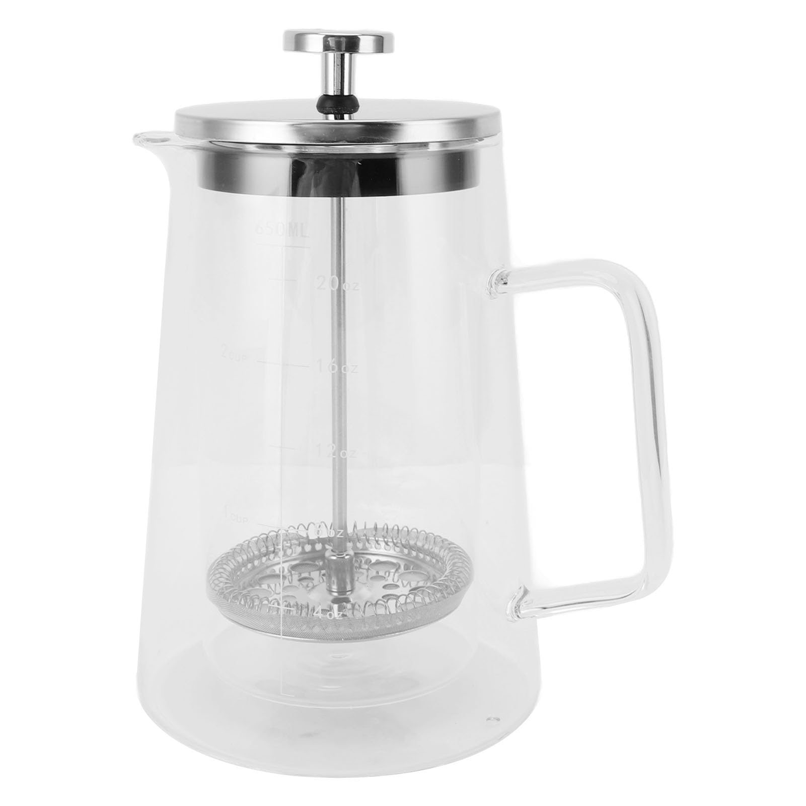 Cafetière à presse française en verre borosilicate de 650 ml avec bec verseur en forme de V et poignée d'échelle, pour la préparation du café à la maison, au studio