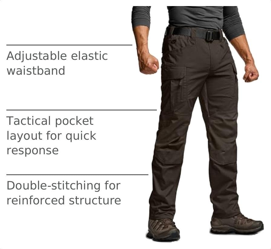 Image of CQR Men's Flex Stretch Tactical Pants, Water Resistant Ripstop Cargo Pants, Lightweight EDC Outdoor Work Hiking Pants
