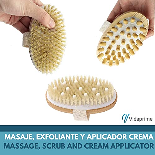 Vidaprime Cepillo Espalda Ducha 3 Cabezales Intercambiables - Cepillo Corporal Cerdas Naturales Baño - SET Body Brush… - Imagen 3