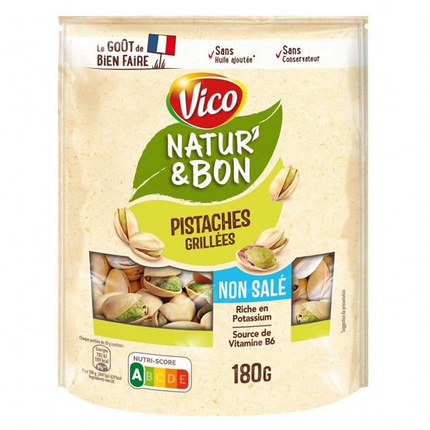 Vico Natur'&Bon - Pistacchio grigliato, non salato, 180 g, 4 pezzi