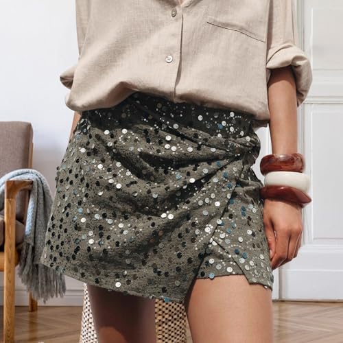 Women’s Sequin Mini Skirt – Sparkly Glitter Skirt with Twist Detail, Side Slit & Hidden Zip, Party & Disco Outfit4