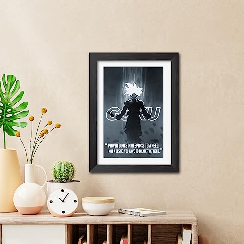 Image of TenorArts Goku Poster Draqon Ball Anime Quotes Laminated Photo Frame Painting with Matt Finish Black Textures (12 inches x 9inches)