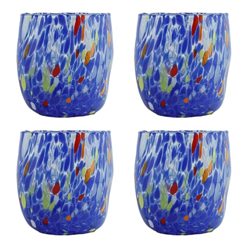 Verre de Murano bleu multi millefiori - Lot de 4 gobelets de table chic