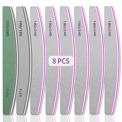 8 Piezas Limas de Uñas y Pulidor, Limas 180/240 Profesional, 100/180, 220/280 Lima de Uñas de Doble Cara, Bloques de Pulido de Lima de Uñas para Uñas Naturales para Uso Doméstico