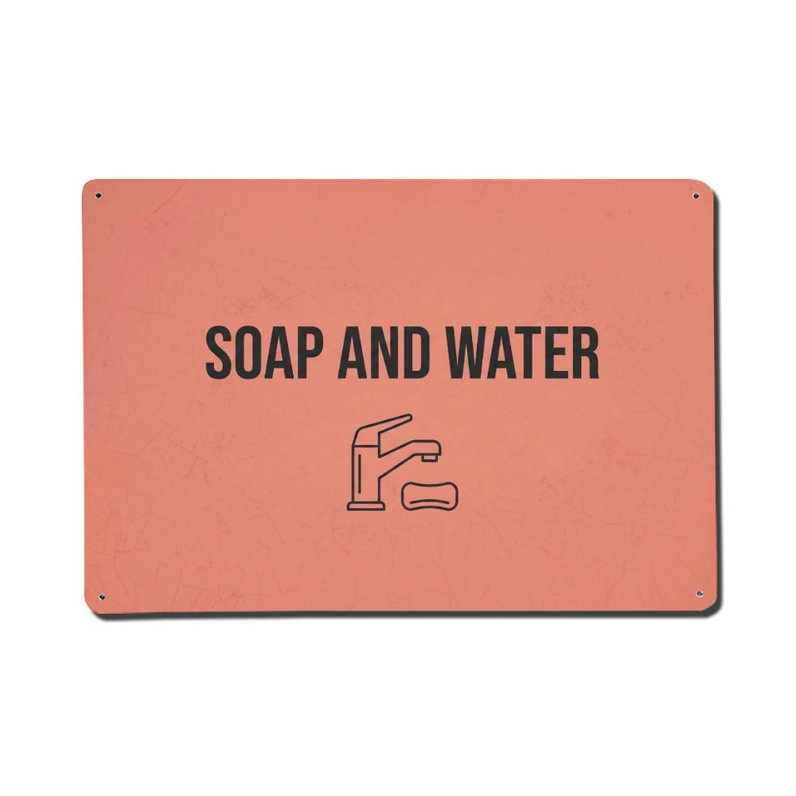 Olhnbad Style Soap And Water Hand Washing Quote Text Layout Metal Tin Sign