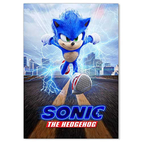 PADIEOE Poster Sonic le hérisson sur toile - Décoration murale cool - Décoration murale - Pour enfants - Salon - Décoration d'intérieur - Cadeau pour fans de Sonic (40 x 60 cm, Lightning Sonic) Cover