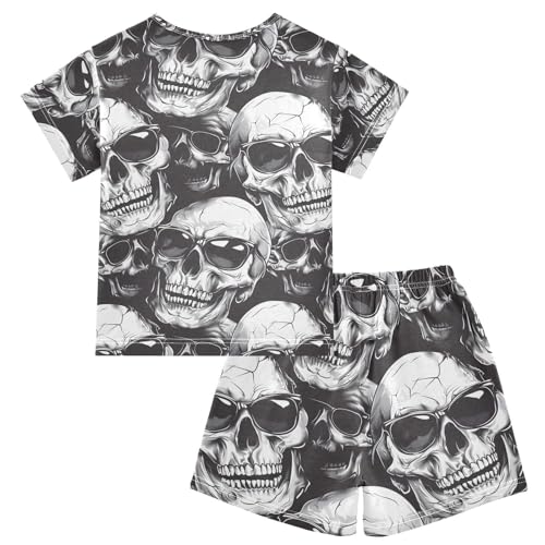 ALAZA Cool Cartoon Sugar Skull Pajamas Set Short Sleeve Cotton Sleepwear Summer Pjs 2 Piece 5-14Y2