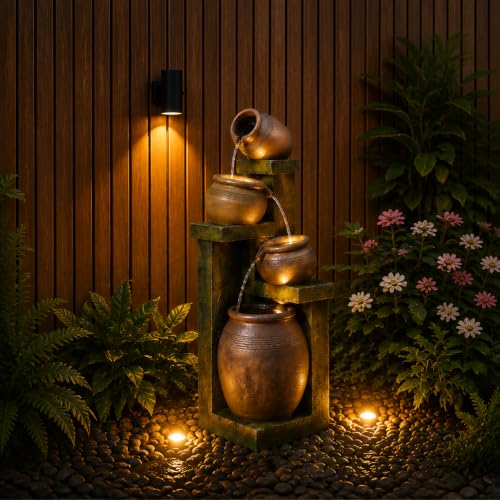 Image of 36.61 inch Outdoor Water Fountain 4-Tier Cascading Pot Waterfall