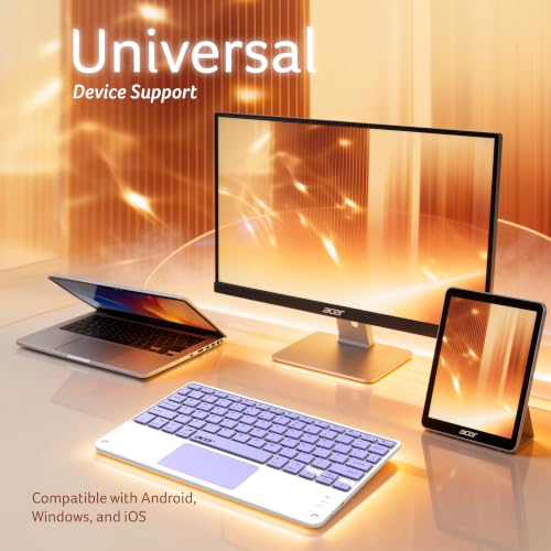 Image of Acer Nano Pad Touch Wireless Keyboard with Built-in Touchpad | Bluetooth Multi-Device Support | 280mAh Rechargeable Battery | Ultra-Slim Portable Design for Windows, Android, iOS & Mac | Purple