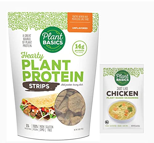 Plant Basics - Hearty Plant Protein - Unflavored Strips, 1 Lb - Plant Based Seasoning, Just Like Chicken, 2 Ounce - Non-Gmo, Gluten Free, Vegan #TOP17