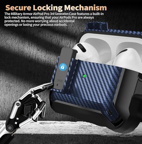 Image of Olytop for Airpods Pro 3 Case with Lock Clip, Rugged Apple Airpods Pro 3rd Generation Cover 2025 Men Women, Armor Shockproof iPod Pro3 Gen Protective Hard Shell with Carabiner&Cleaner kit,Black /Blue