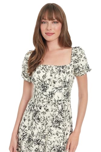 Image of London Times Womens Square Neck Smocked Back Linen Blend Flattering Versatile Spring Summer Garden Party