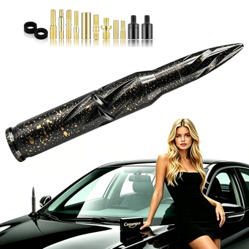 Image of 50 Cal Bullet Antenna Replacement for Car and Truck, Short Stubby Antenna Mast, Waterproof Car Stereo Aerial for Ford F150 F250 F350, Dodge Ram 1500 2500 3500, Chevy Silverado, GMC Sierra(Black)