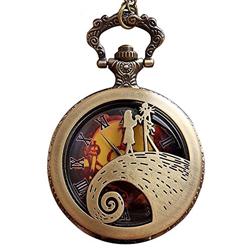 GORBEN Vintage Nightmare Before Christmas Quartz Pocket Watch Chain Stuhrling Mechanical Retro Front Pocket Watch Gift for Men