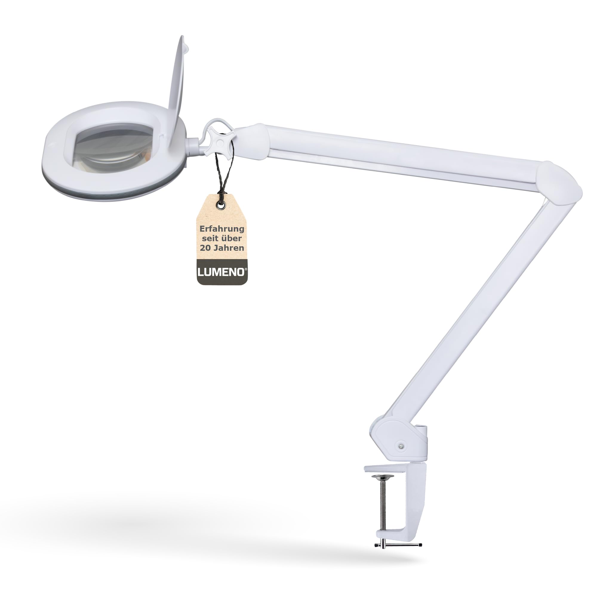 Lumeno 8615GR Lupenleuchte Arbeitsplatzlampe mit großer ovalen Linse 110x150 mm, 60 LEDs in 2 Stufen dimmbar, perfekt als Lesehilfe, für die Kosmetik oder zum Löten, 5 Dioptrien grau