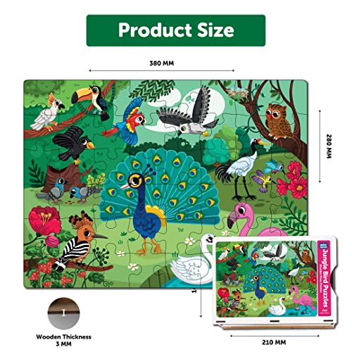 Image of Mini Leaves 48 Piece Wooden Puzzle for Kids & Adults - Jungle Birds Jigsaw Puzzle - Fun & Challenging Floor Wooden Puzzle Game - Gift for Adults and Kids - Safe & Durable Educational Toys