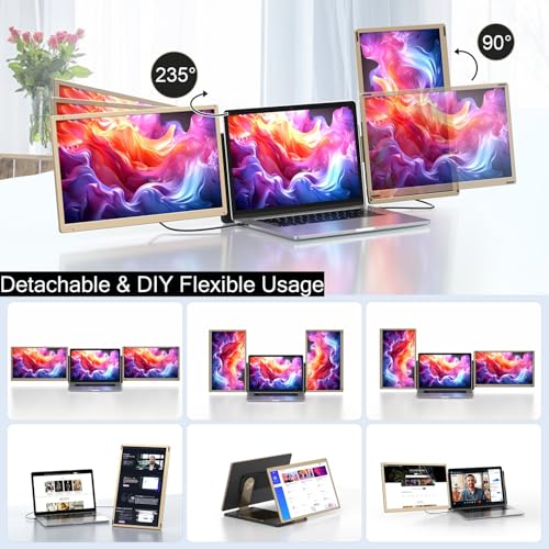 Image of Laptop Screen Extender, 15.6 inch FHD 1080P Triple Portable Monitor Ultra-Slim Laptop Monitor Extender for 13 inch-17.3 inch with Speakers, HDMI /USB-C Plug-Play Extended Screen for Windows Android