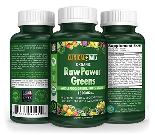 Clinical-Daily-Raw-Power-Greens-Organic-USDA-Tablets-Start-Dissolving-Fast-for-Absorption-Your-Super-Greens-Powder-Organic-Superfood-in-Convenient-Fruits-and-Veggies-Supplement-Pills-Vegan-60-Ct