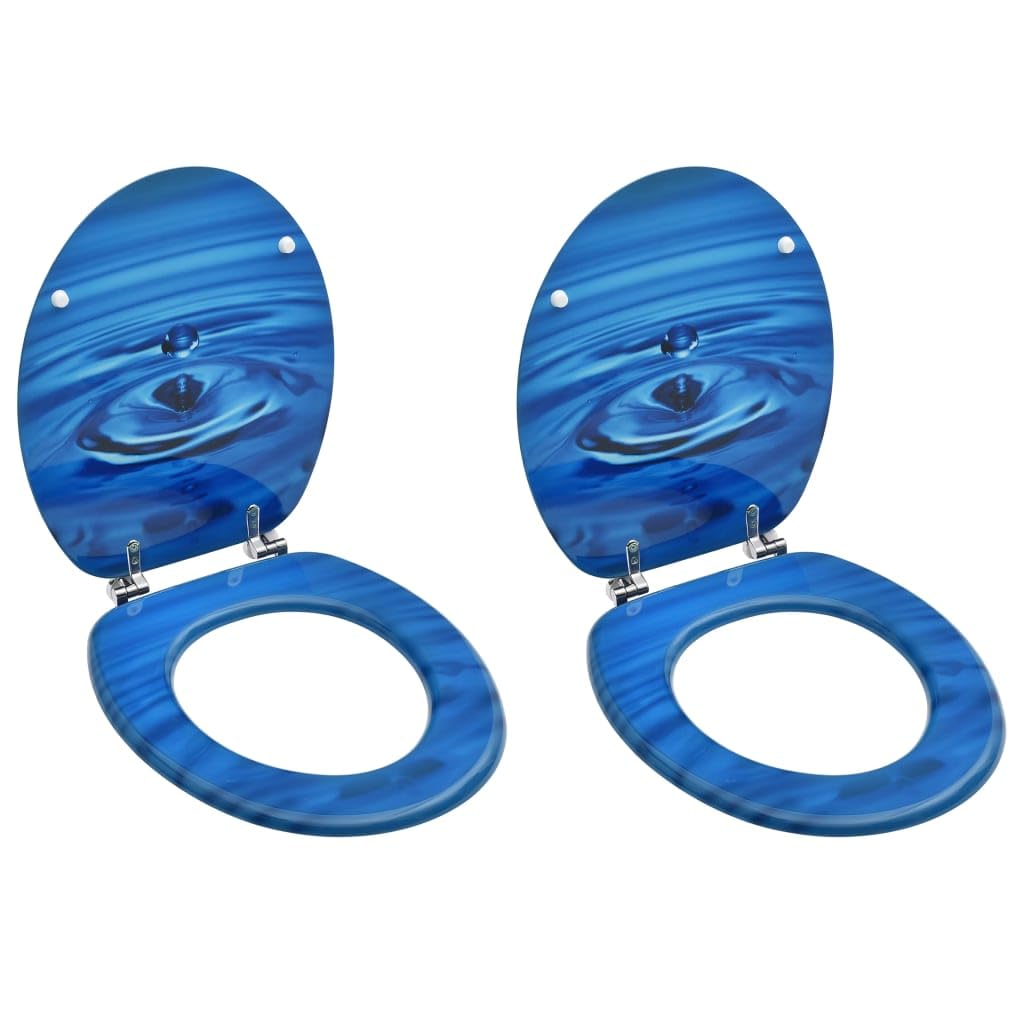 Abattant de WC avec couvercle bleu motif goutte d'eau pour créer une ambiance salle de bain zen