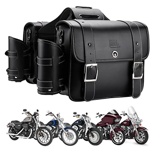 kemimoto Motorcycle Saddlebags Throw Over Saddle bags Panniers 20L Side Bags with cup holder and lock for Sportster Softail Dyna Road King Synthetic Leather Universal, 1 Pair, Black