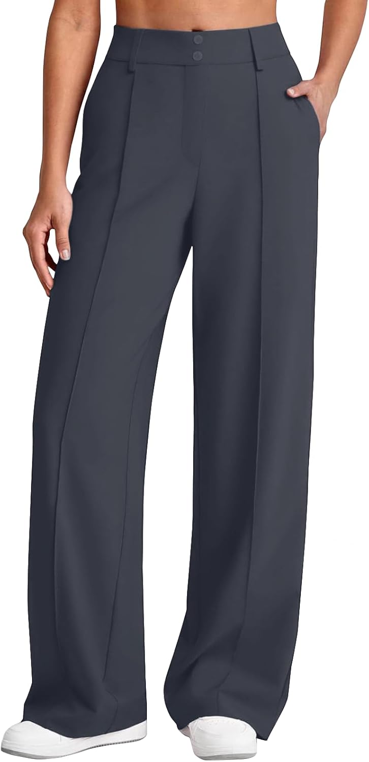 Womens Dress Work Pants Business Casual Office Pull on Trousers High Waist Wide Leg Stretchy Slacks with Pockets - Image 6
