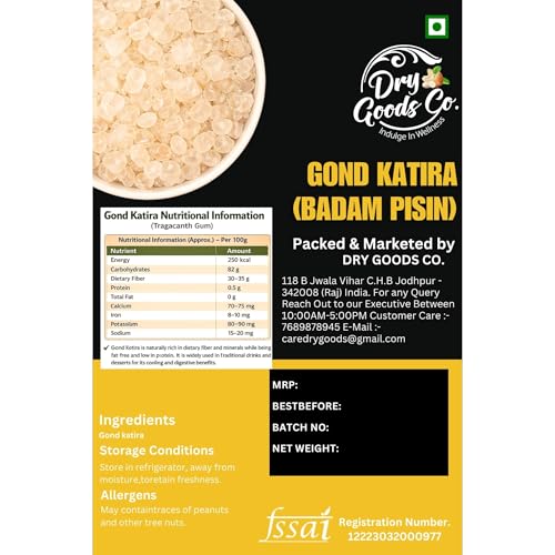Image of Dry Goods Co Gond Katira (Tragacanth Gum) 200g | Premium Edible Gond | Natural Cooling Resin | Summer Drink Ingredient | Soaked Crystal Gond | No Chemicals | Lab Tested