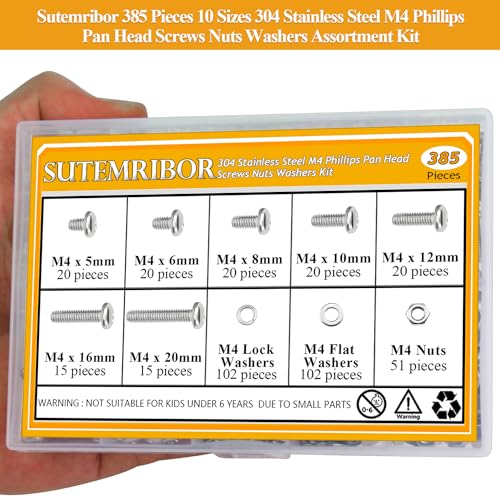 image for 385 Pieces M4 Machine Screws Nuts Washers Set, Sutemribor M4 x 5/6/8/1