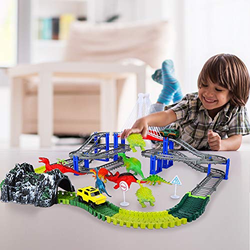 image for NeatoTek Dinosaur Toys 167 Pieces Race Tracks Flexible Train Track Rac