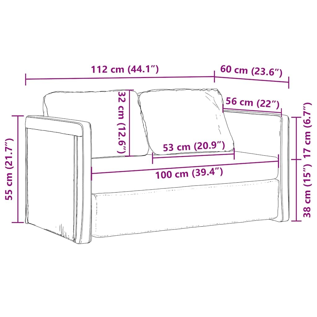 Sofá de suelo con función de dormir negro 112 x 174 x 55 cm de tela, sofá cama 2 en 1 sofá cama sofá con cojín, banco, salón para salón, habitación de invitados, oficina, duradero, cómodo