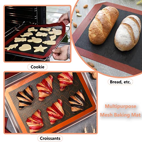 Perforated Silicone Baking Mats, 2 Pcs Eclair Silicone Mat For Half Sheet With 12 Printed Oblong Eclair Guides, Non-Stick Reusable Oven Liners For Making Bread/Pizza/Pastry/Cookie 11-4/5" X 15-3/4" #TOP5