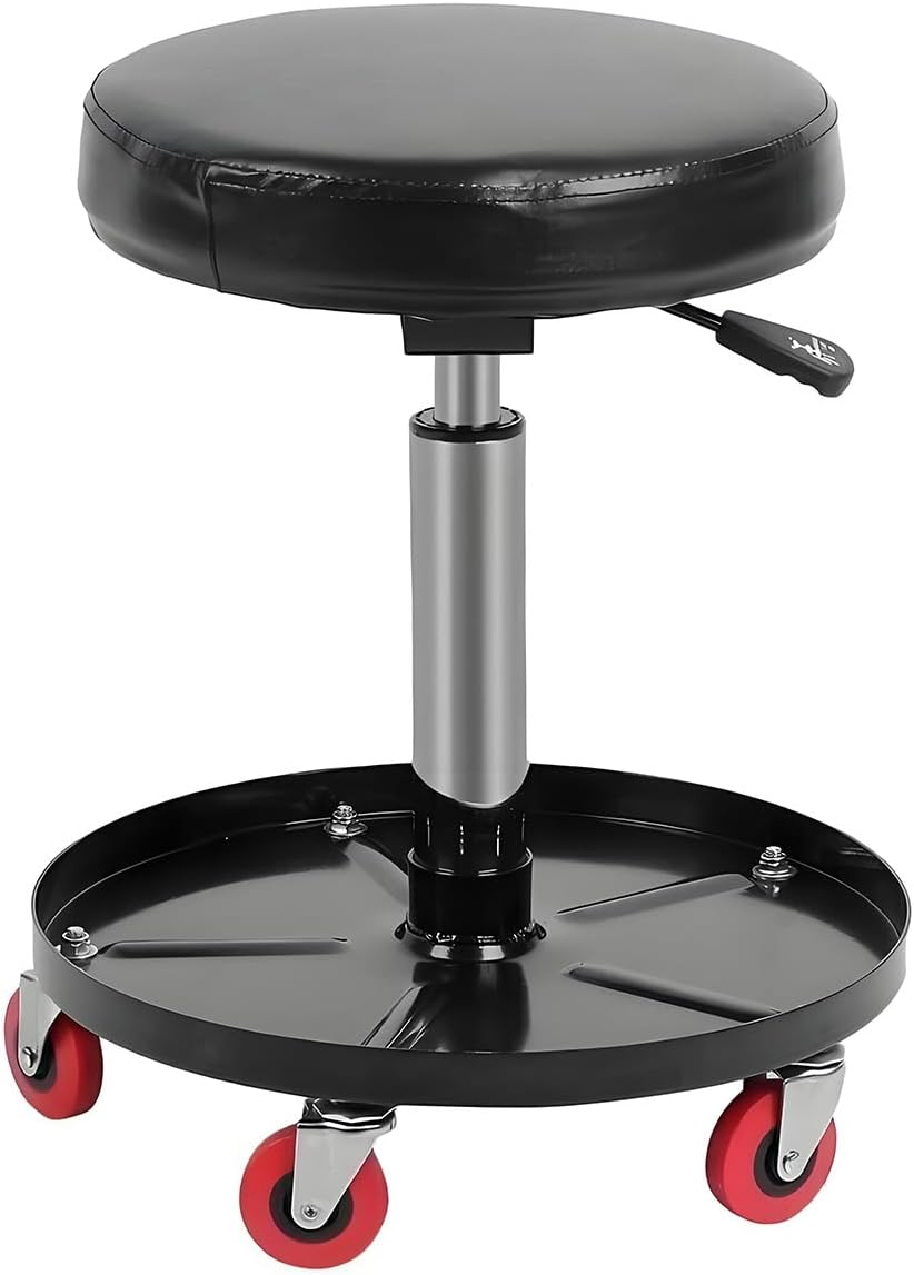 – Workshop Stool 59 * 38cm Adjustable Mechanic's Seat Professional Hydraulic Shop Seat Pneumatic Chair with Tool Tray Lifting and Movable Workbench Stool for Garage Shop Car Repair