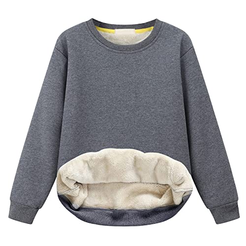 Image of Girls Sweatshirt Kids Fleece Lined Sweatshirts Winter Warm Sherpa Crewneck Pullover