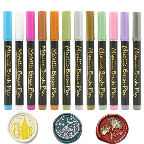 KRSINAG Kit di pennarelli per ceralacca, 12 colori metallizzati, a punta fine, per sigillare ceralacce, decorazioni per sigilli di cera, rocce, cremici, uova di Pasqua, album di ritagli