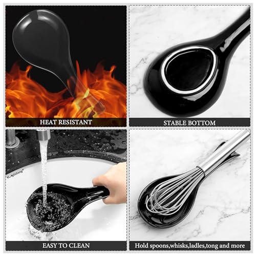 Image of Patelai Ceramic Spoon Rest Spoon Holder Stovetop for Kitchen Stove Coffee Bar Accessories Christmas Gift(Black,Classic Style)