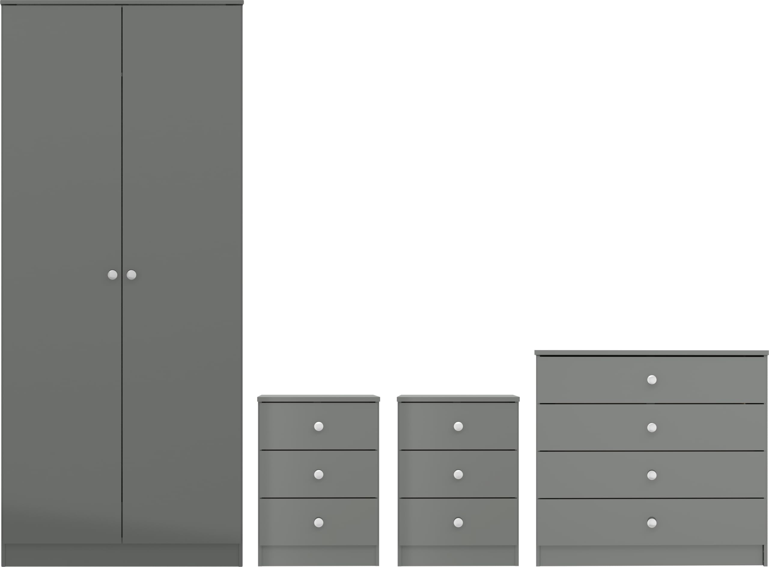 Seconique Denver 2 Door Wardrobe Bedroom Set - Gloss Grey
