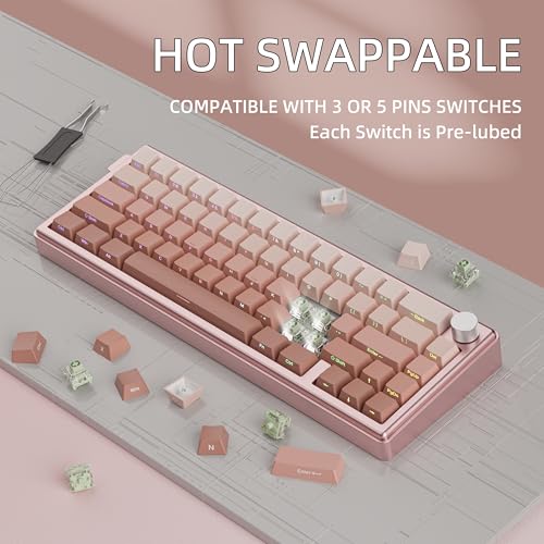 Image of 65% Layout Aluminum Shell Quick Release Wireless Mechanical Keyboard-Blush | 3-Mold Connection Layout Gasket Pre-Lubed Clicky Switch,Side Printed PBT Keycap,NKRO,RGB Backlit Keyboard - Blush Powder