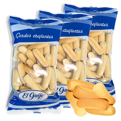 Picos Gordos El Guijo - Con Aceite de Oliva Virgen Extra. Palitos de Pan Suaves y Crujientes - Pack de 3 Bolsas - 375 gr. Ideales para Acompañar con Embutidos, Jamón, Quesos y Comidas.