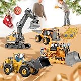 Construction Rc Set of 4 Alloy, Rc Semi Truck with Trailer and Excavator, 360 Rotation Realistic Engineering Design Remote Control Construction Vehicles Equipment with Lights and Sounds (1 Set)