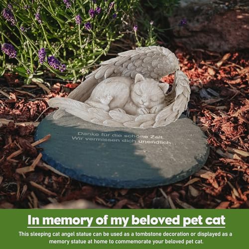 FENGCHUANG Katze Hund Engel Haustier Denkmal Grab Marker Tribut Statue Hunde Engel Gedenkstatue Wetterfest Grabstein für Garten Grabsteine oder Rasendekoration (Gatto)